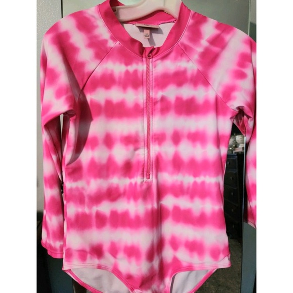 Juicy Couture one peice Pink‎ Tie Dye Rash Guard size 14 Swimsuit